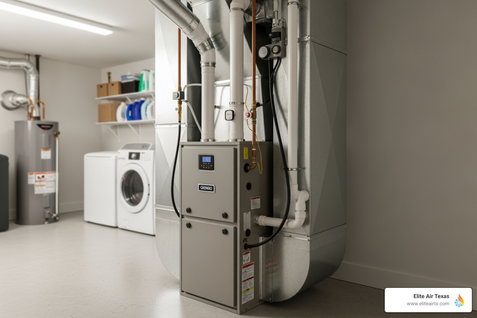 modern, high-efficiency furnace unit in a clean utility space - high efficiency furnace mckinney tx