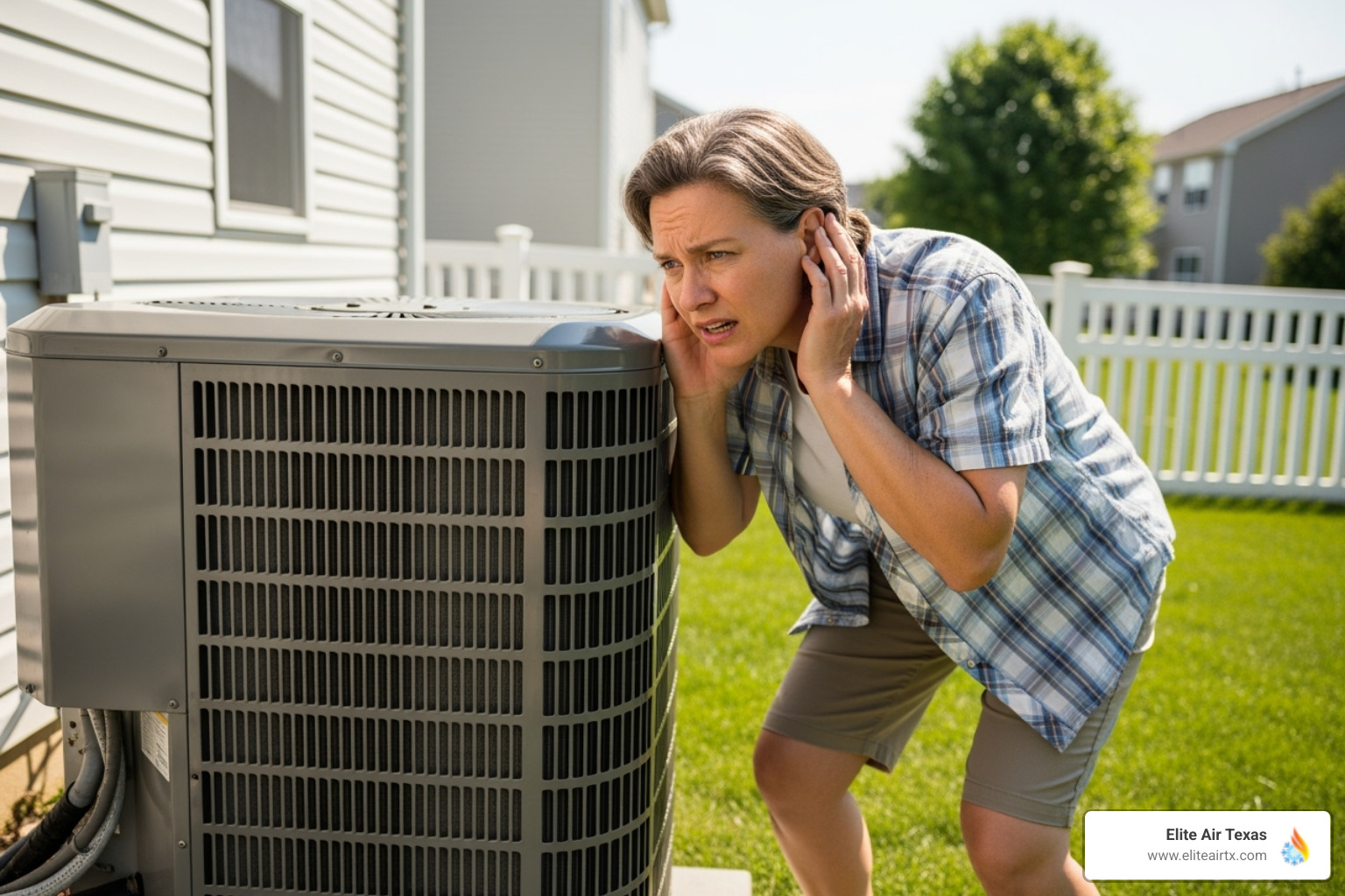 a homeowner listening to a noisy outdoor AC unit - local hvac repair