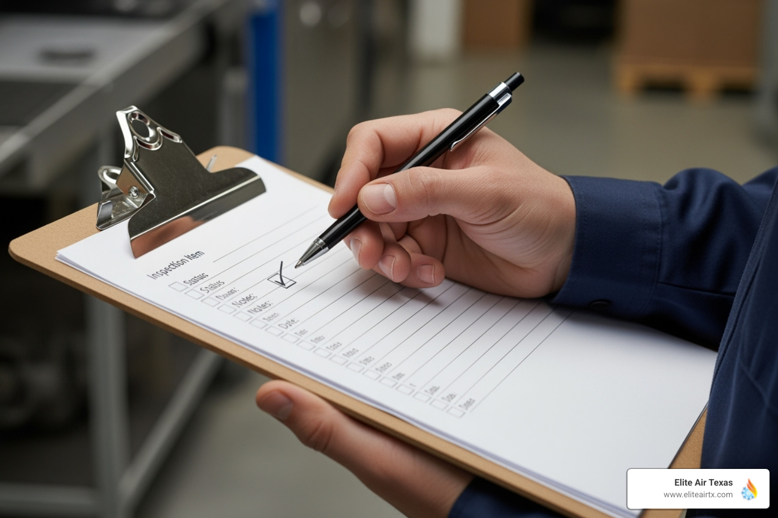 Technician's checklist on a clipboard - commercial hvac maintenance celina