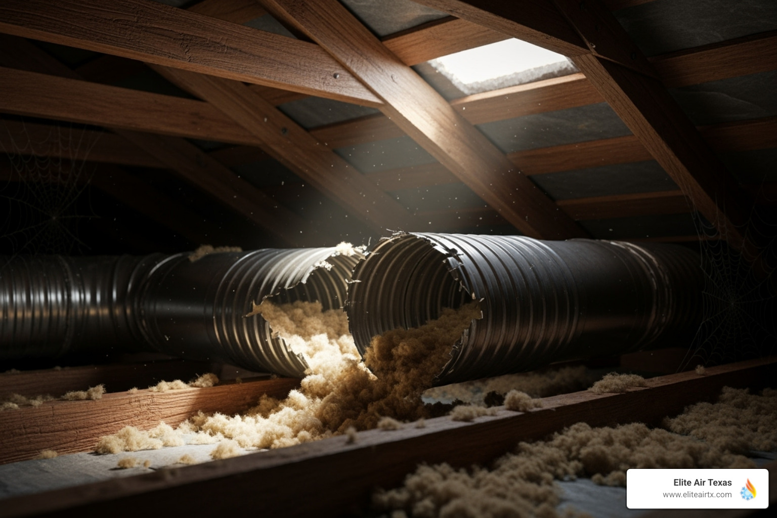 a damaged or disconnected air duct in an attic space - air duct sealing plano tx a damaged or disconnected air duct in an attic space - air duct sealing plano tx