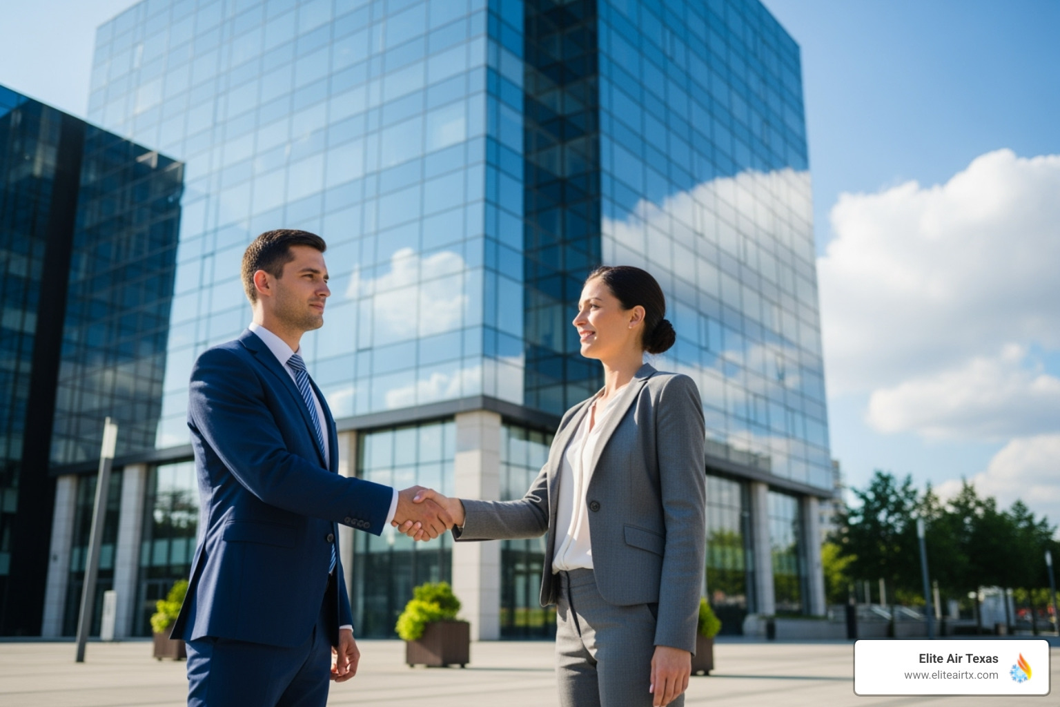 handshake in front of an office building - commercial hvac repair frisco tx handshake in front of an office building - commercial hvac repair frisco tx