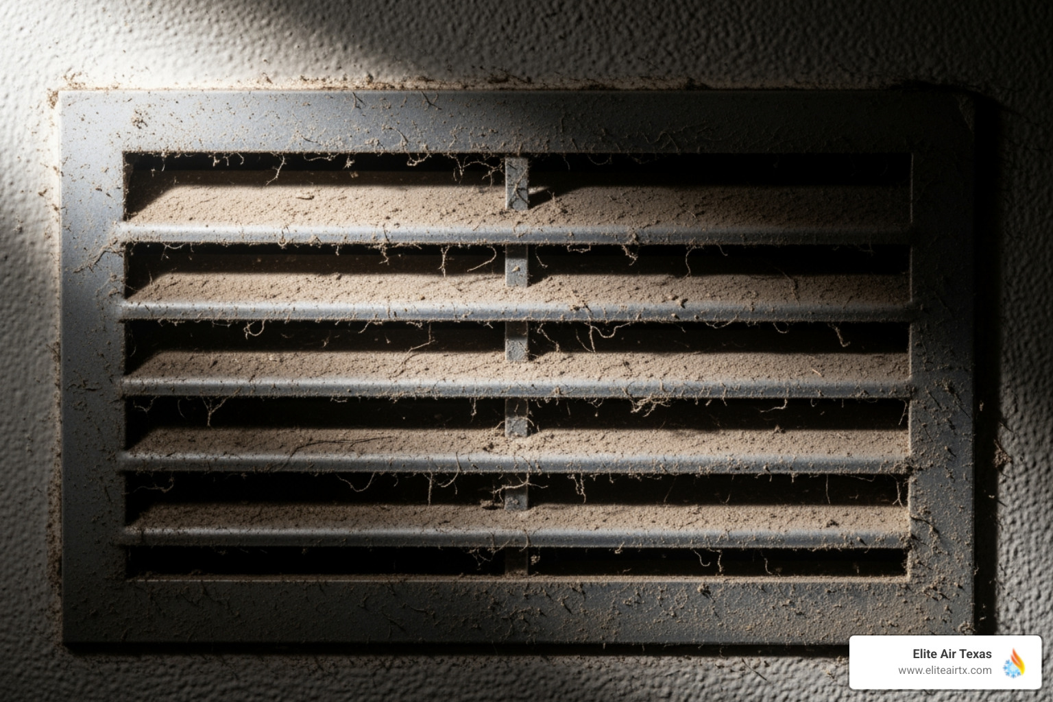 A dusty air vent with visible dust particles floating in the air, indicating poor indoor air quality - ductwork inspection prosper