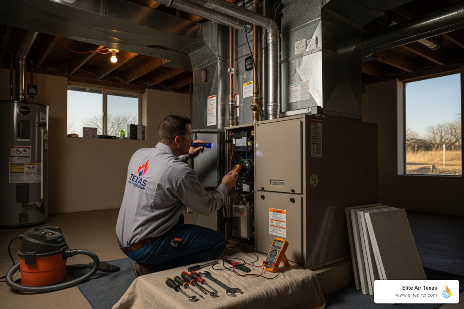 infographic showing three key benefits of annual furnace tune-up: improved energy efficiency and lower bills, extended system lifespan and fewer repairs, enhanced safety through inspection of critical components - "Which HVAC companies near Azle, TX offer a furnace annual tuneup?"
