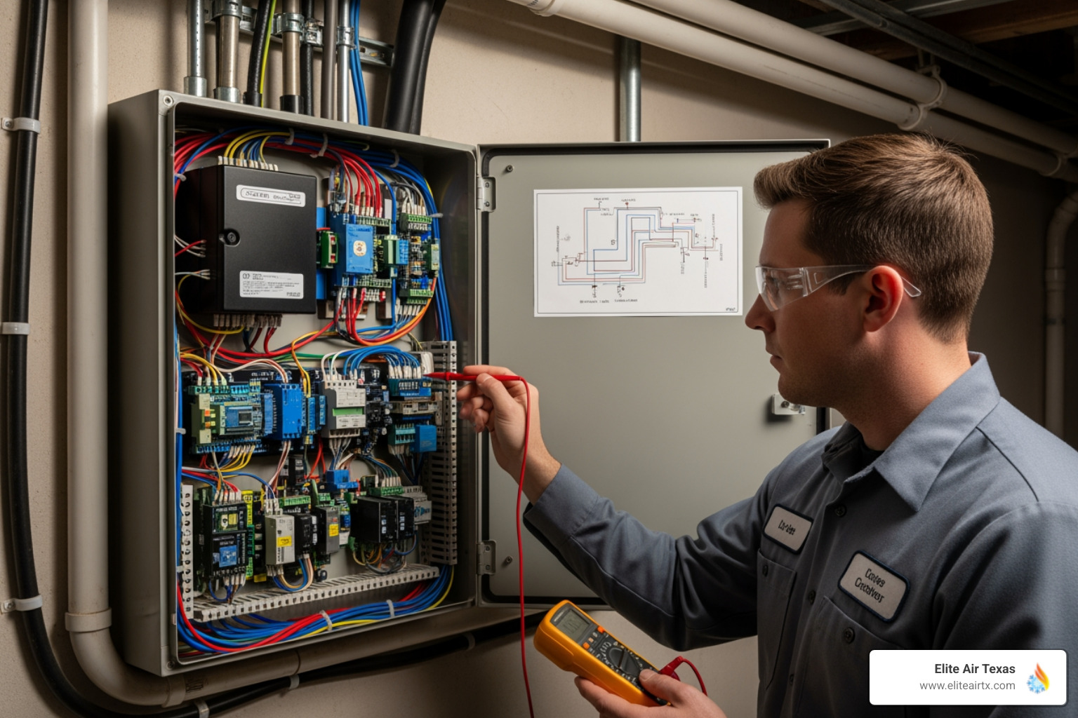 technician inspecting a zone control panel - zoned hvac control prosper