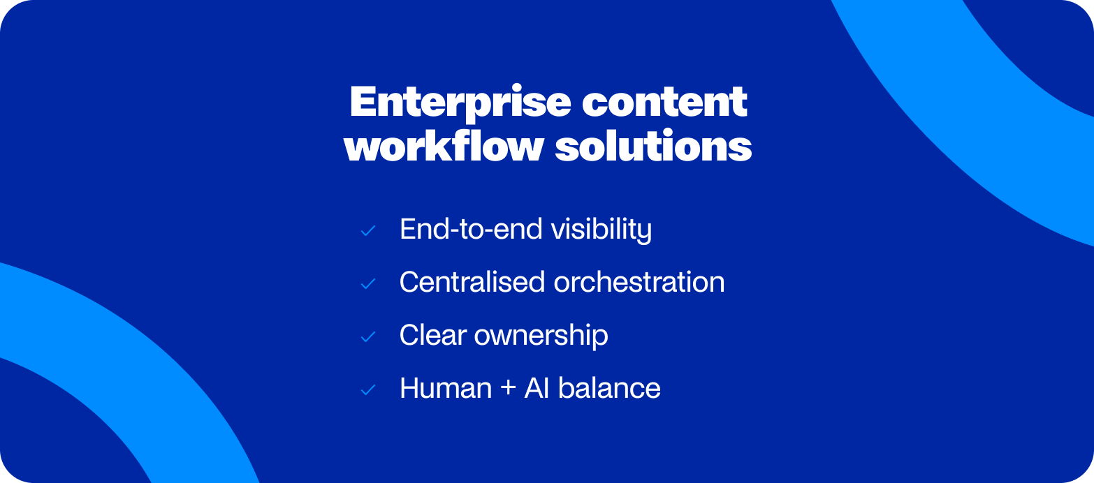Enterprise content workflow solutions: visibility, orchestration, ownership, AI balance