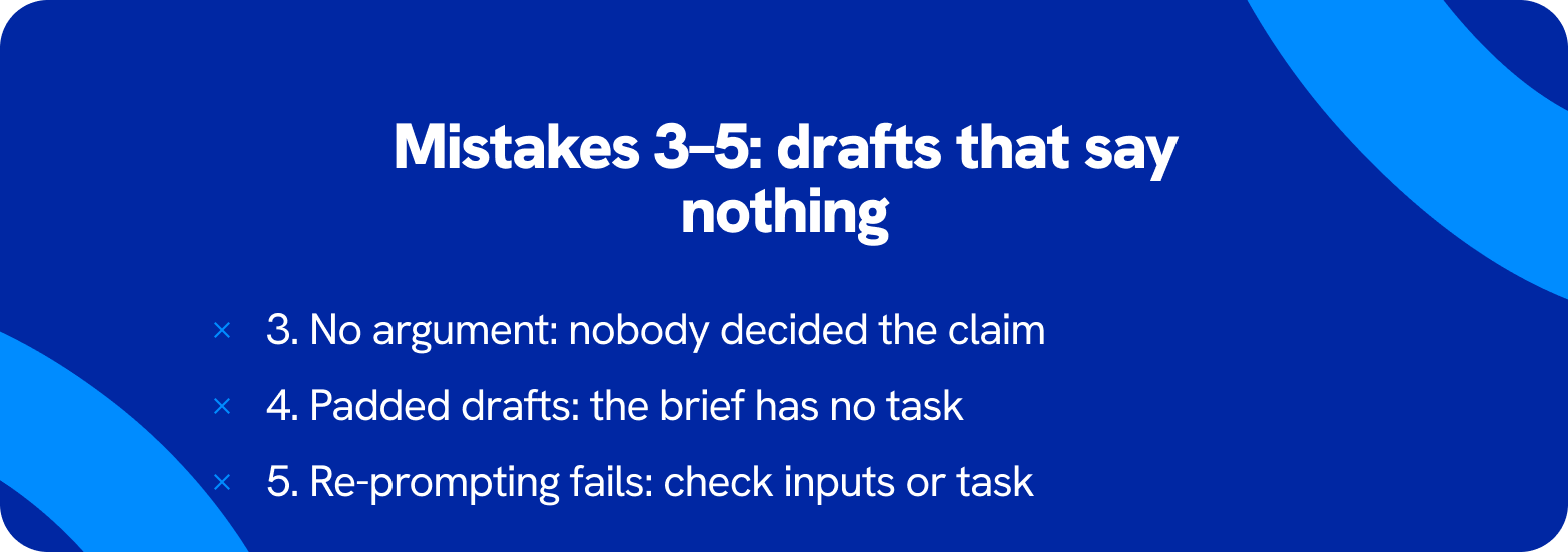 AI content workflow mistakes 3 to 5: drafts that look finished but say nothing