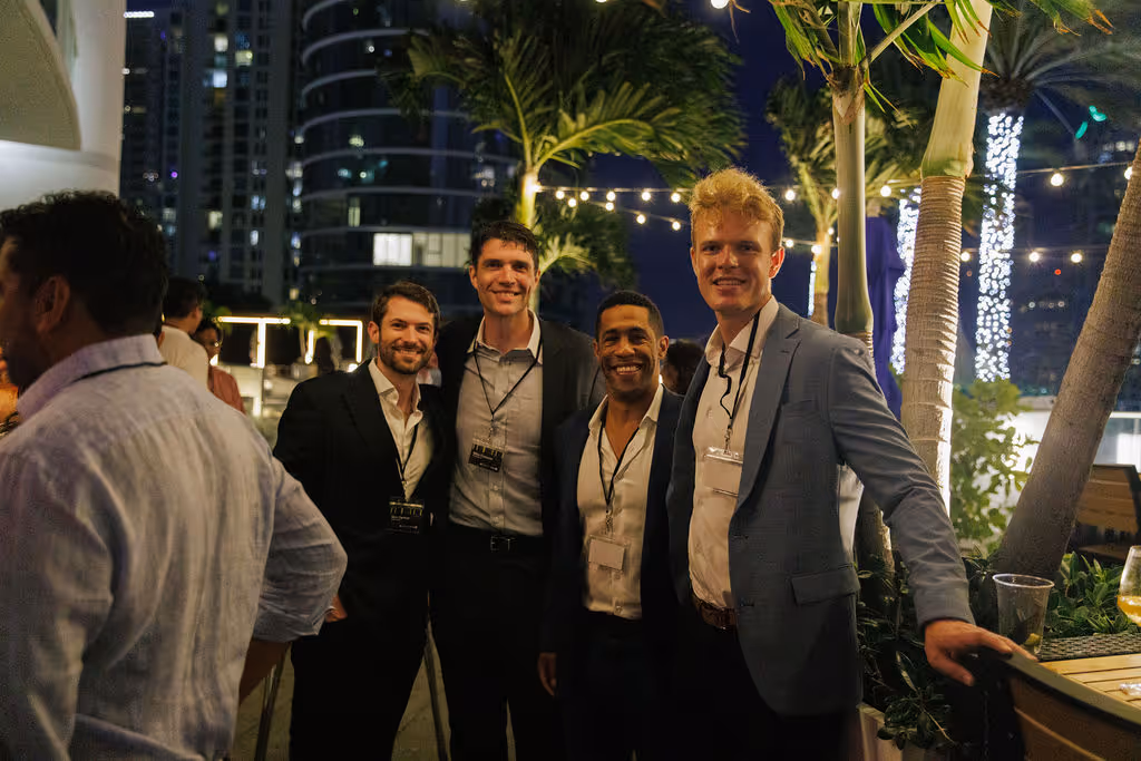 Four members of the Brightwave team posing for a group photo at AI Innovation in Private Capital: A SuperReturn Eve Reception.