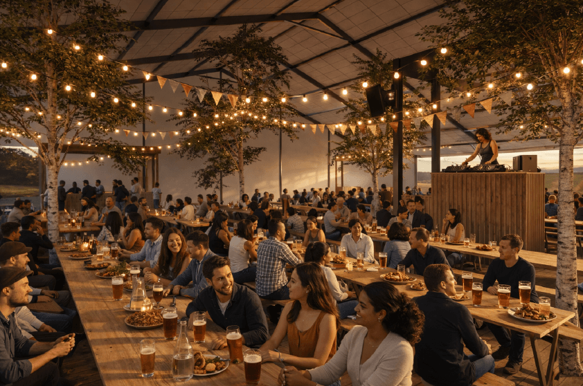 En gruppe mennesker som sitter i storsalen og smiler mot kamera