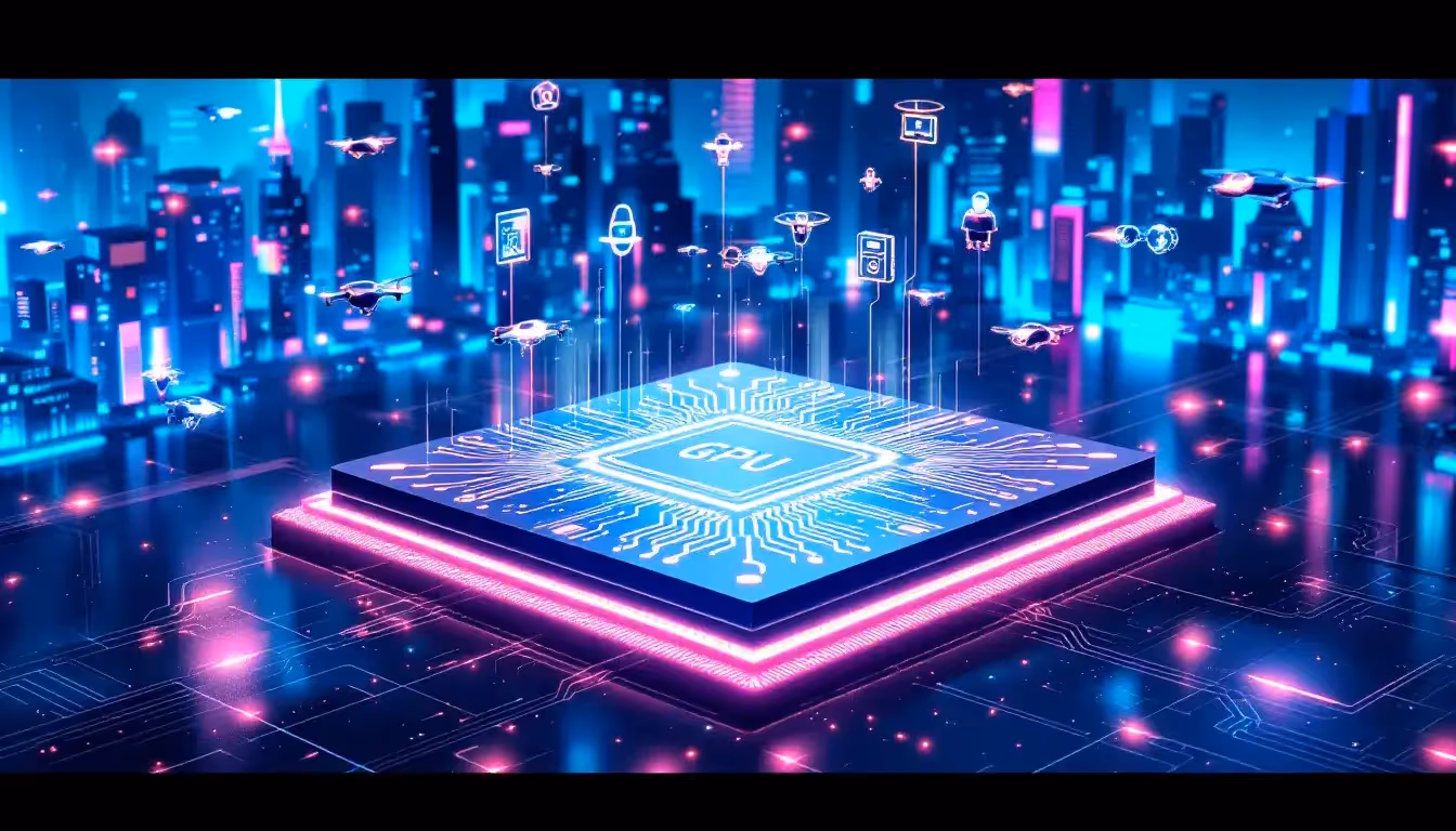 An artistic representation of future trends in AI GPU development with futuristic designs.