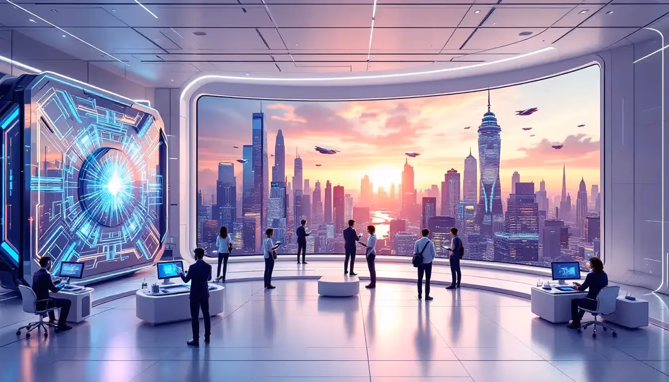 An illustration of futuristic rendering technology and AI-assisted rendering advancements.