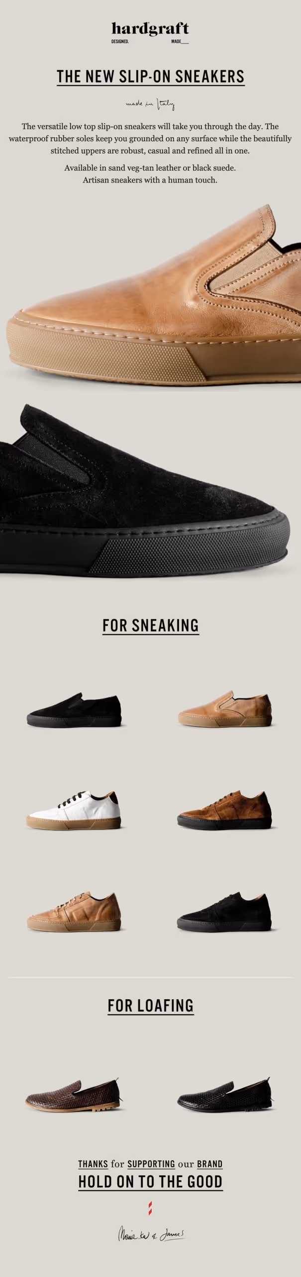 An image displaying the email marketing creative for Hardgraft.com. The email features a sleek and minimalist design with a focus on luxury leather goods. The image showcases a stylish leather bag, meticulously crafted with attention to detail. The background is a combination of muted tones and textures, reflecting the brand's sophisticated aesthetic. The email includes concise text introducing the product and highlighting its premium quality. A subtle call-to-action button invites recipients to explore the Hardgraft.com website for more exclusive leather products