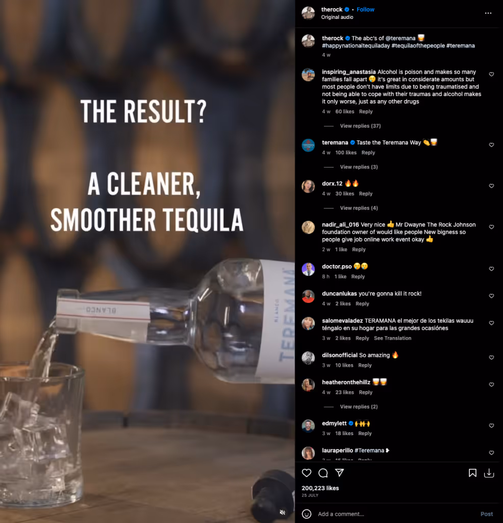 Social media post from Teremana Tequila showcasing a cocktail. 