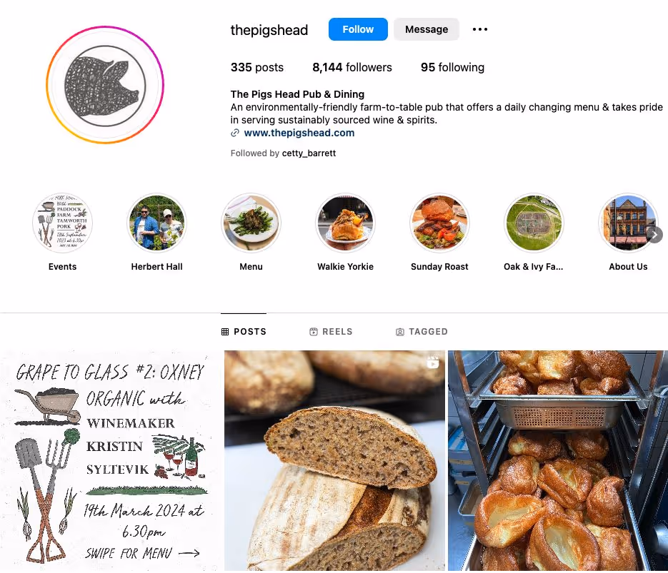 The Pigs Head, Clapham Instagram