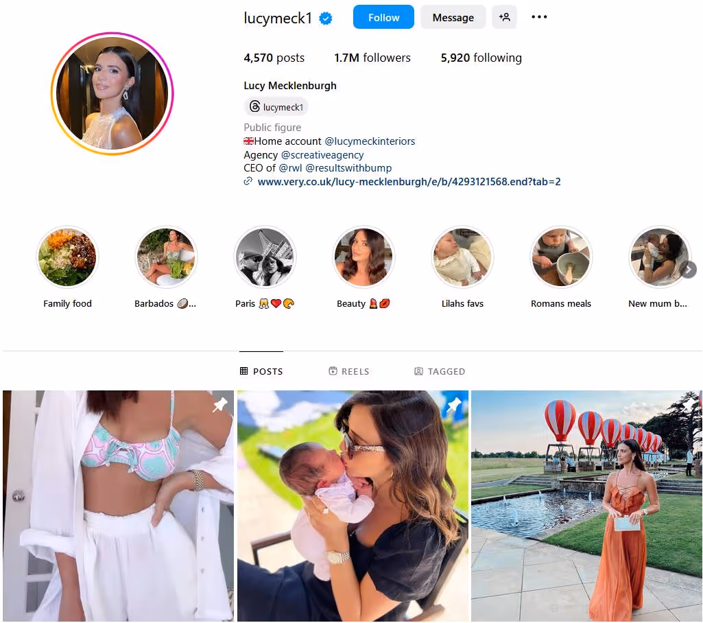 Lucy Mecklenburgh model CEO fitness influencer lifestyle family parenting food recipes travel fashion beauty wellness kids versatile content creator unique personal style