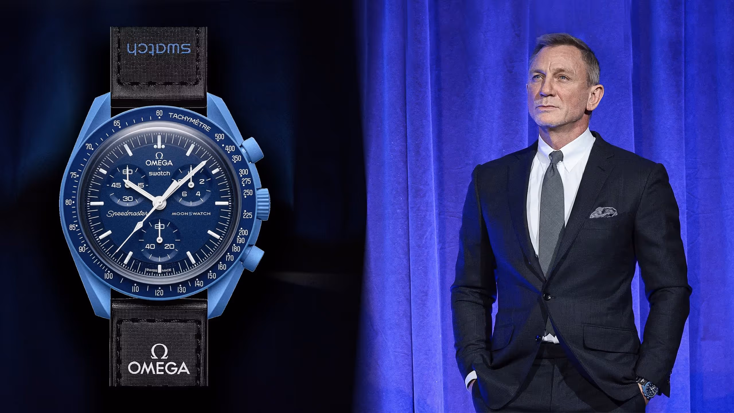 Individual wearing the Mission to the Super Blue Moonphase MoonSwatch during daily activities, emphasising its versatility and style