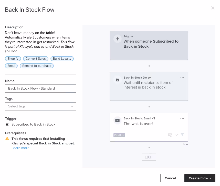 Klaviyo Back in stock email flow