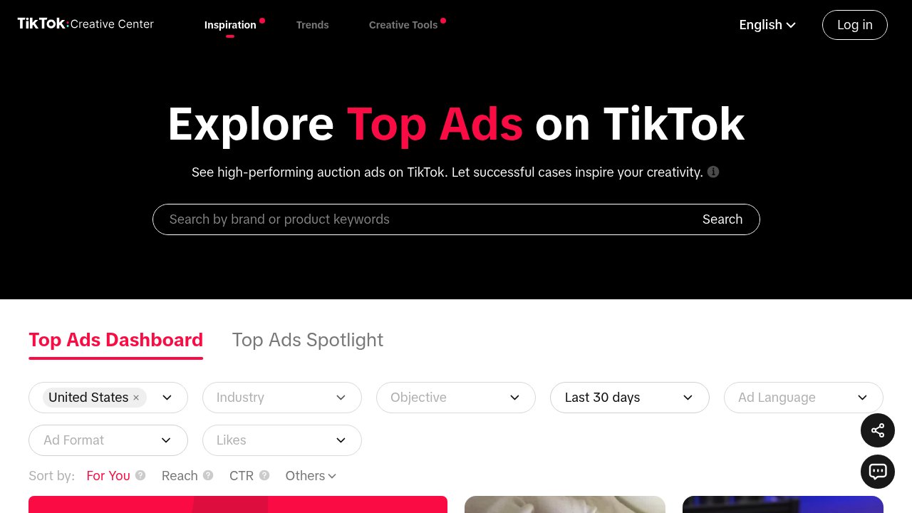 TikTok Creative Center top ads dashboard showing high-performing fashion ad creative examples for luxury brand strategy