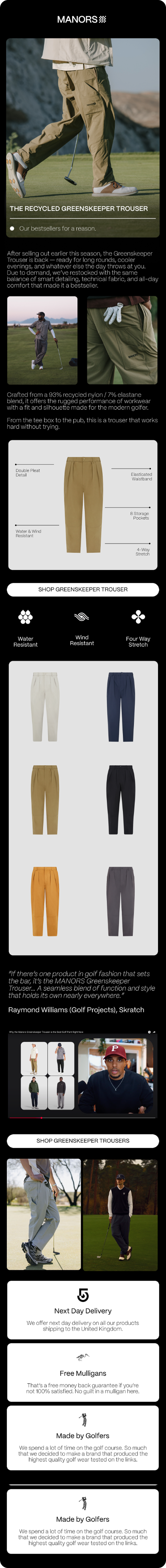 Manors Golf styling email built in Klaviyo by 303