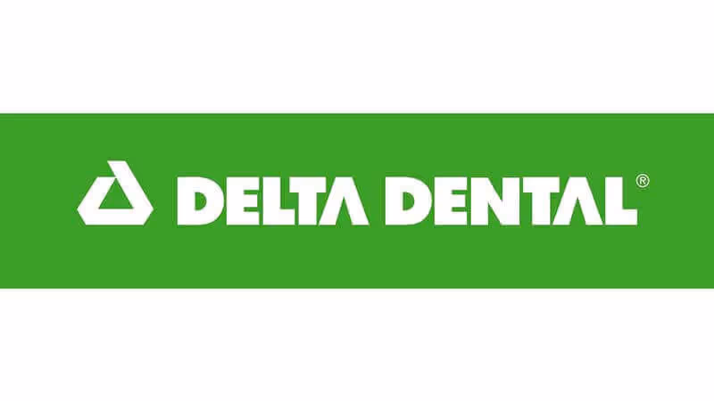 Delta Dental logo with white text on bright green background