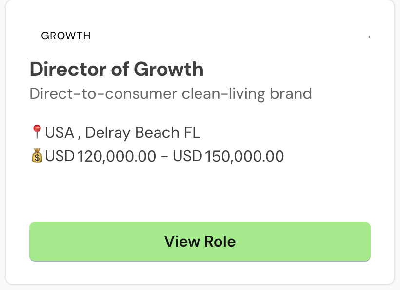 Constant Hire ecommerce jobs board posting for a Director of Growth at a clean-living brand, band $120K to $150K, October 2026.