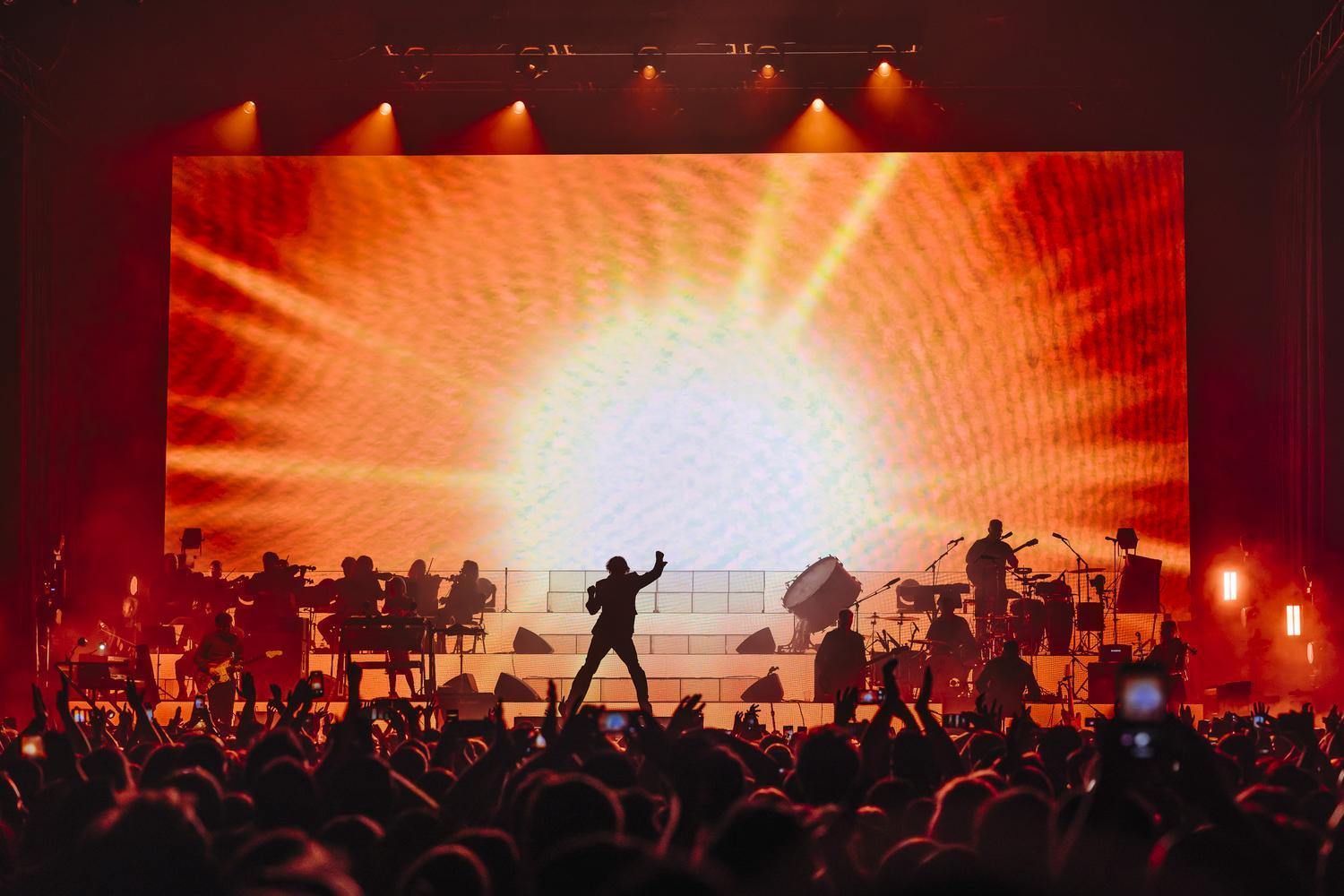Pulp performing in front of an energetic crowd