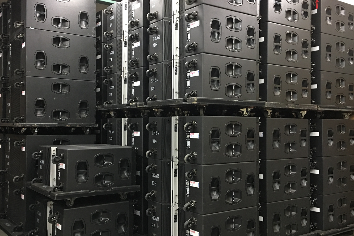 A stack of d&b audiotechnik speakers 