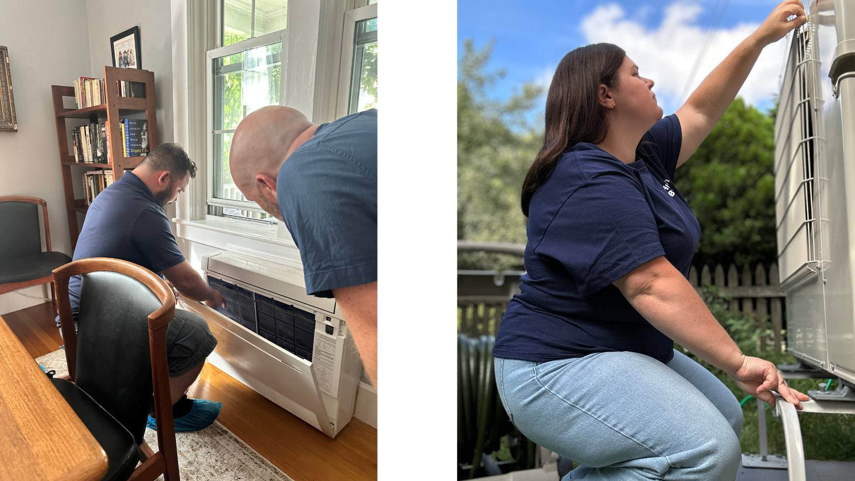 HVAC installer inspecting the heat pump system