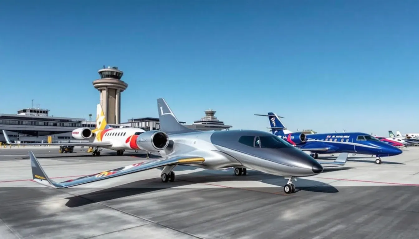The image showcases a collection of ultra-long-range jets, emphasizing the luxury and versatility of private aviation. These aircraft are designed for international flights, offering spacious interiors for up to eight passengers, highlighting the significant investment involved in private jet ownership and chartering services.