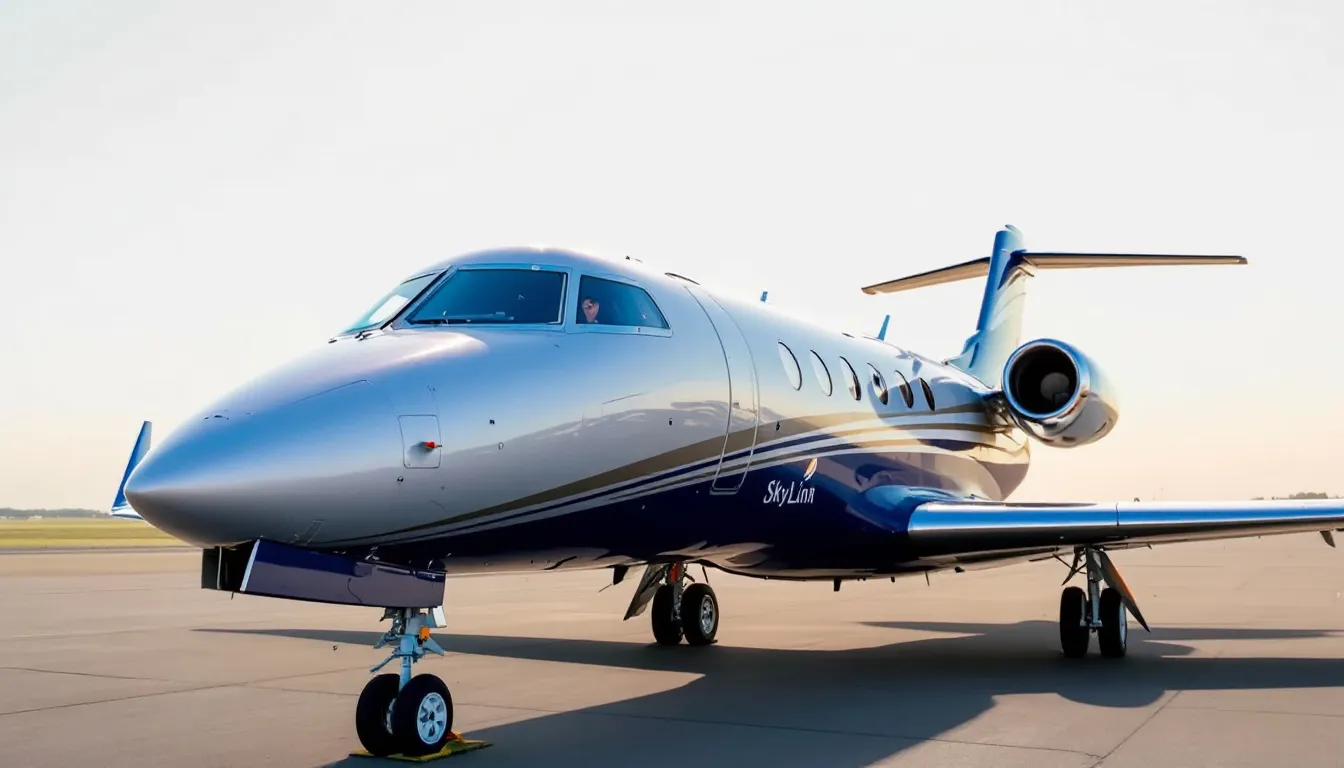 The image showcases a luxurious private jet parked on the tarmac, highlighting the elegance of private jet charters. It symbolizes the convenience of private jet travel, with a focus on the various private jet charter costs and options available for travelers seeking a personalized flying experience.