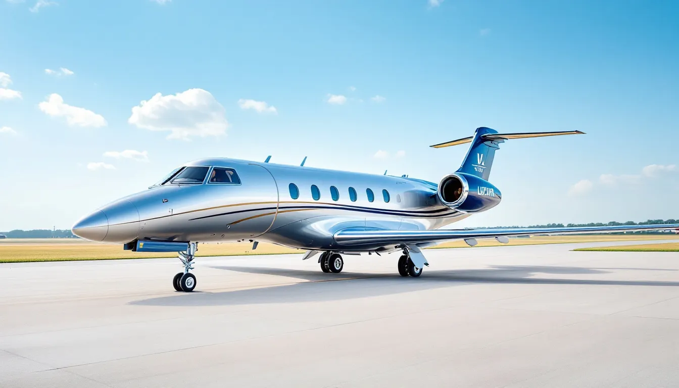 The image depicts a sleek private jet on the runway, symbolizing the luxury of private aviation and fractional jet ownership. This aircraft represents the benefits of private jet travel, including significant savings on operational costs and the convenience of charter flights for fractional owners.