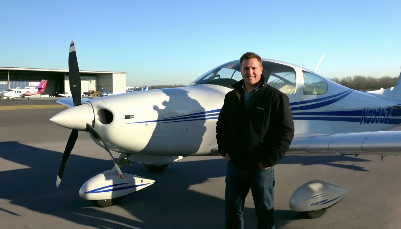 The image depicts a sleek, small private plane ready for takeoff at a private terminal, showcasing the luxurious amenities associated with private jet travel. This scene highlights the convenience and exclusivity of chartering a private jet, emphasizing the ease of flying privately for both short and longer flights.