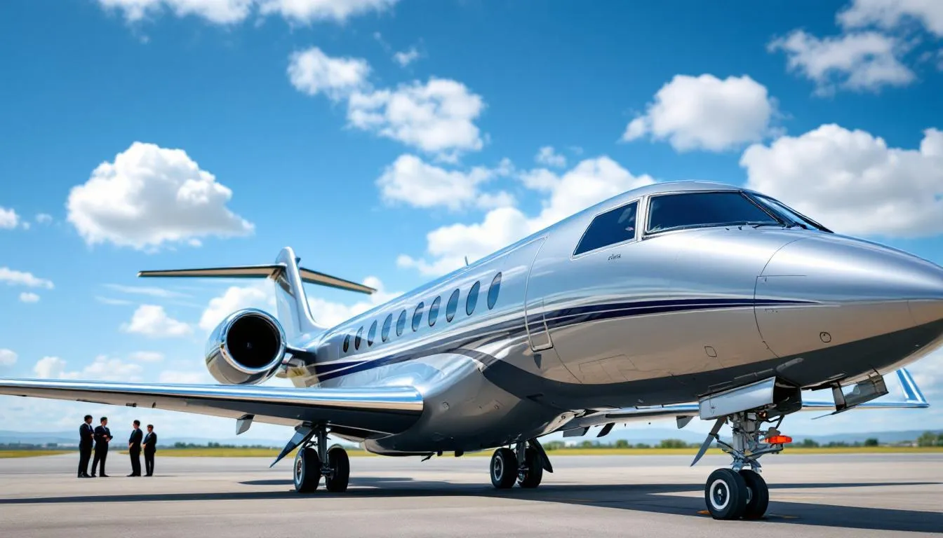 The image depicts a sleek private jet on a runway, symbolizing the luxury and convenience of private aviation. With a focus on safety and comfort, this aircraft is ready to fly passengers to their desired destinations, showcasing the unmatched benefits of flying private for sports team clients and executives alike.