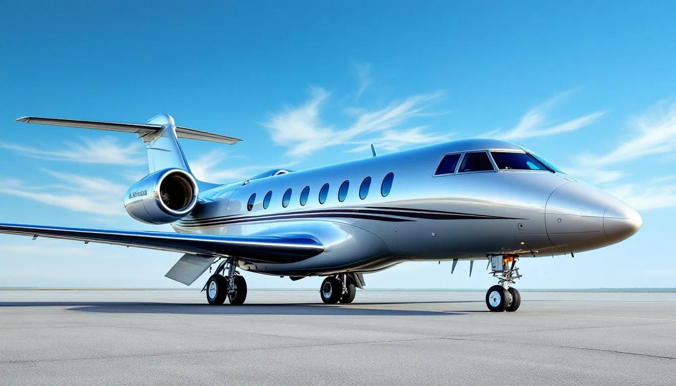 The image depicts a sleek private jet parked at the Ann Arbor Municipal Airport, showcasing Solo Aviation's state-of-the-art ramp services and heated hangars. In the background, staff members can be seen preparing for aircraft maintenance and fueling, emphasizing the comprehensive services offered by this Michigan-based aviation company.