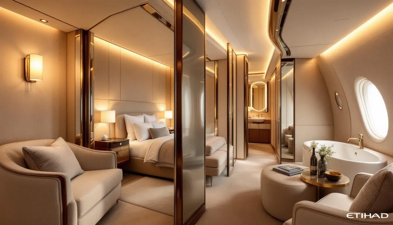 Etihad Airways' first apartments on Airbus A380 showcasing a private space for passengers.