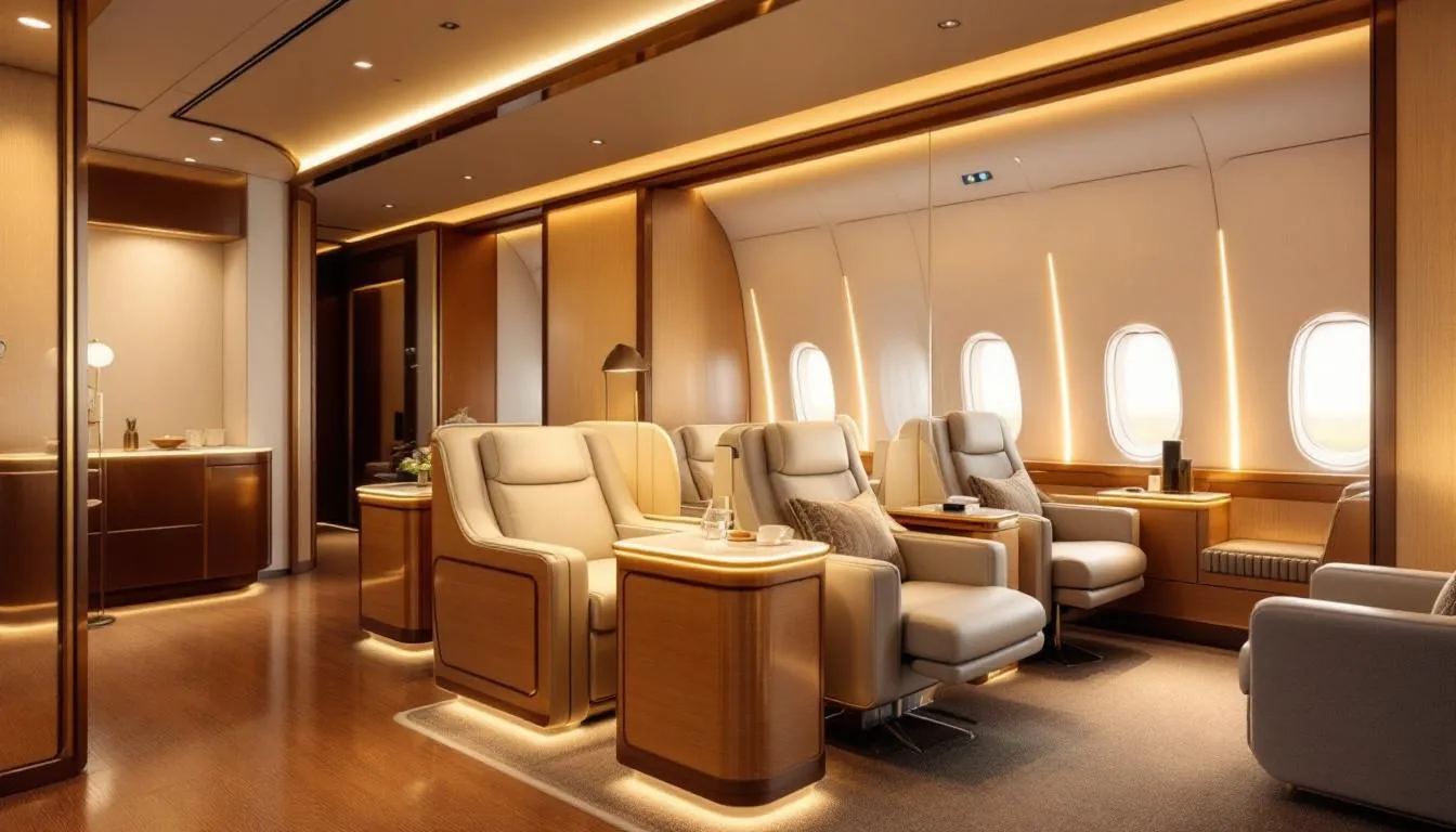Singapore Airlines' luxurious A380 first class suite featuring spacious seating.