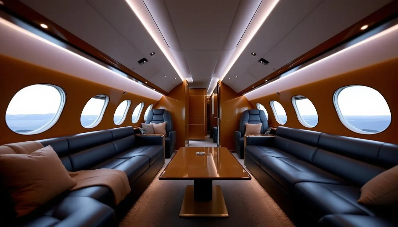 An elegant private jet showcasing the pinnacle of luxury air travel.