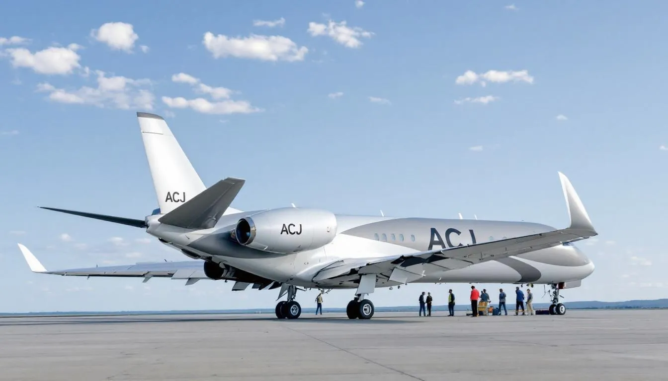 The image showcases an Airbus ACJ319neo, a highly versatile private jet known for its spacious and luxurious cabin, designed for maximum passenger comfort. This aircraft features advanced avionics and cutting-edge technology, making it a top choice in the private jet market for business travelers seeking impressive range and performance.