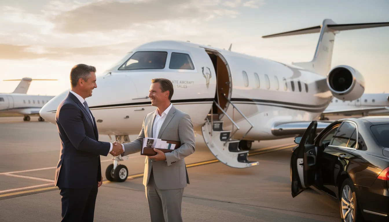 The image showcases a sleek private jet, representing the luxury aircraft market, with a modern exterior design and spacious cabin interior equipped with amenities for comfort during private air travel. This aircraft is ideal for clients seeking efficient and convenient business jets for sale, highlighting options like the Cirrus Vision Jet and Cessna Citation.