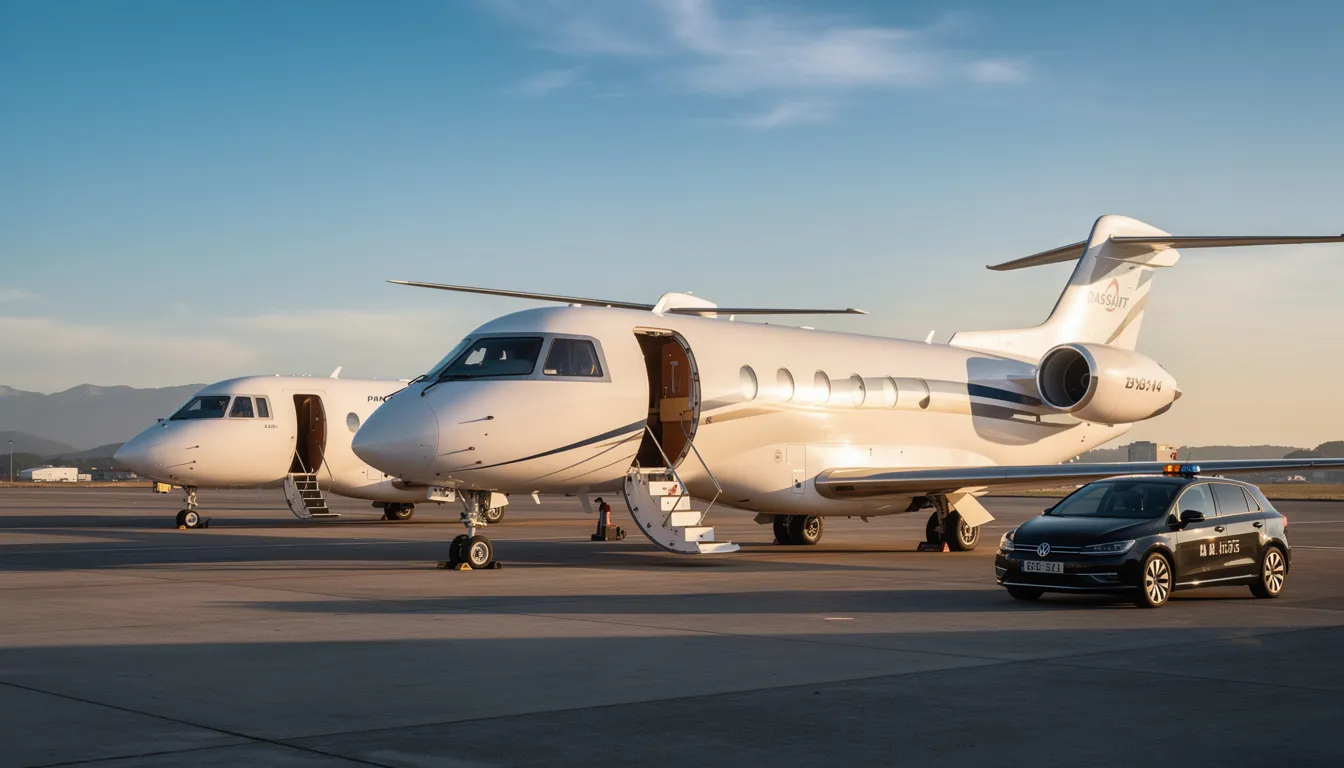 The image showcases Dassault's class-leading private jets, highlighting their luxury design and advanced features tailored for private aviation. This visual representation emphasizes the aircraft's comfort and style, appealing to clients interested in acquiring high-quality assets in the industry.
