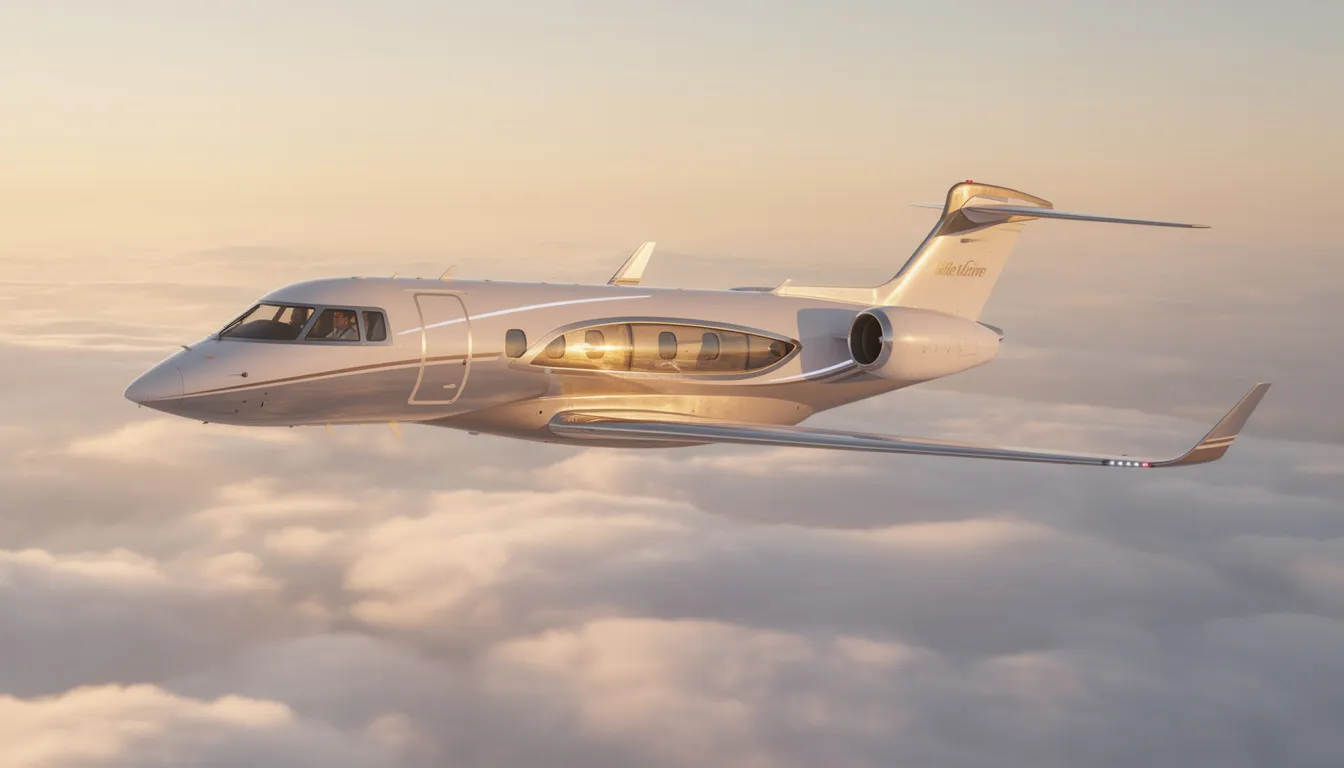 The image depicts an elegant private jet soaring through the sky, symbolizing an elite travel experience. Passengers enjoy luxurious amenities as they fly to exclusive destinations, taking advantage of flight membership benefits and the opportunity to earn miles for future trips.