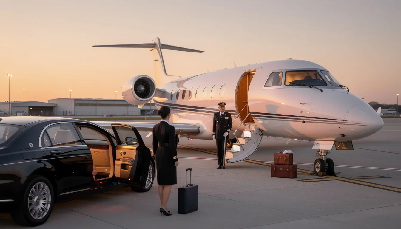 The image depicts a sleek private jet soaring through a clear blue sky, representing the luxury of business aviation. This aircraft, manufactured by top private jet manufacturers like Cessna and Gulfstream, showcases the efficiency and technological innovation that define the world of private aviation.