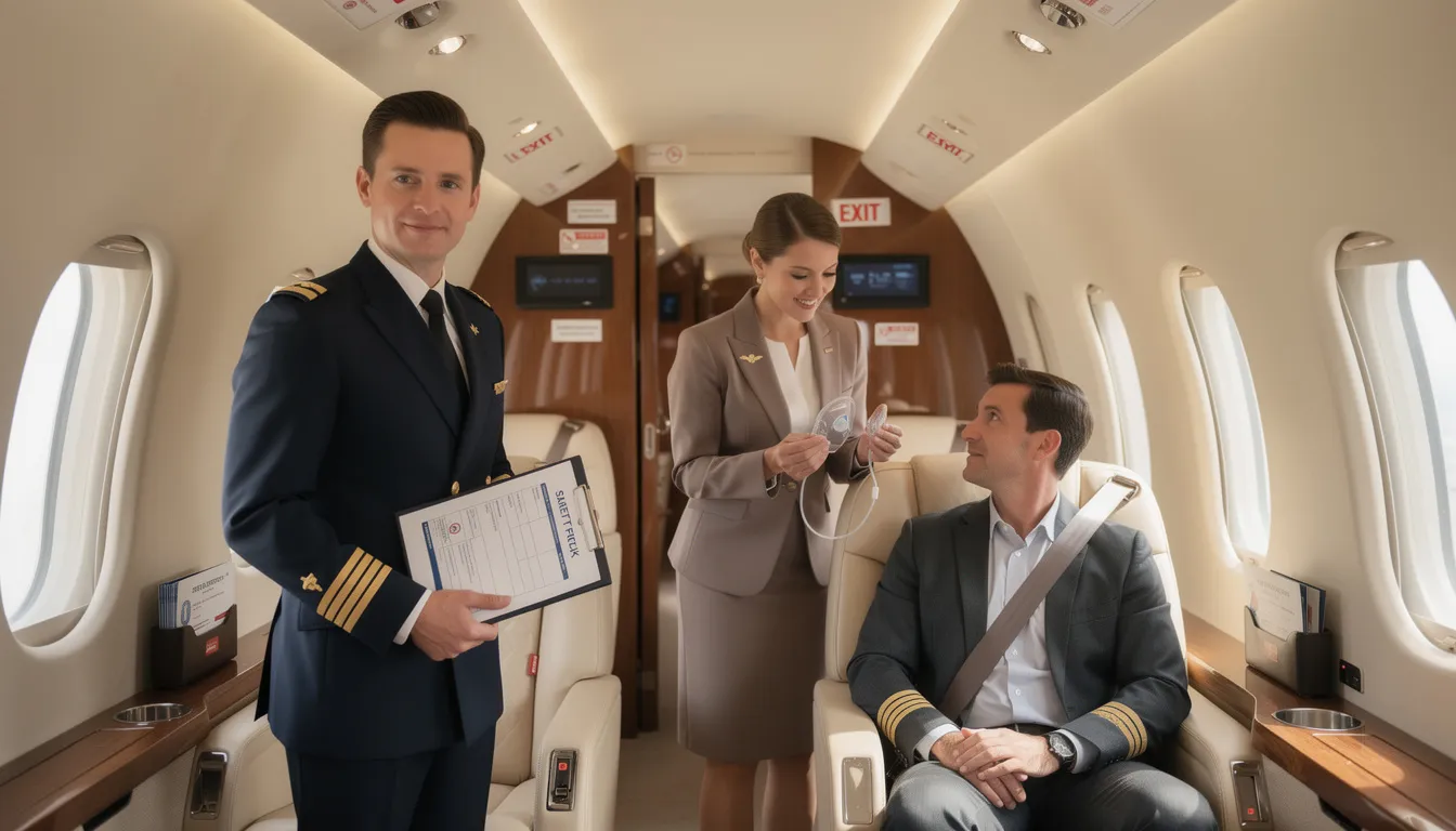 The image depicts a sleek private jet parked at Vancouver International Airport, showcasing the luxury and safety of private aviation. It highlights the convenience of private jet charters for journeys to destinations like Los Angeles, with an emphasis on personalized service and a commitment to passenger safety.