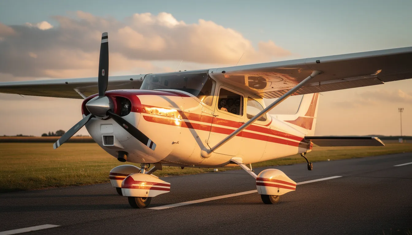 The image features a legendary Cessna 150, a compact and affordable aircraft known for its easy handling and fuel efficiency, making it a popular choice among student pilots and many owners. With four seats and responsive controls, this plane is ideal for new pilots looking to gain flight experience while managing operating costs.