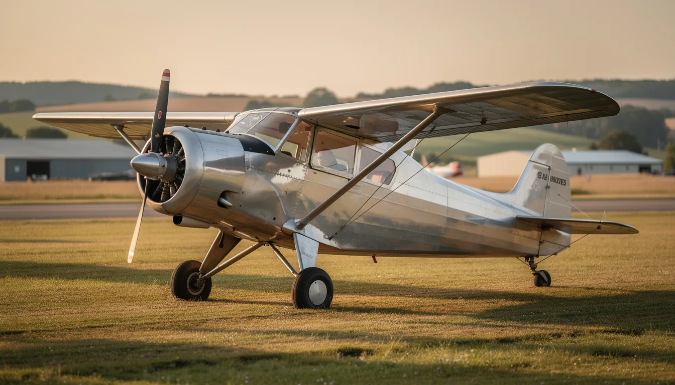 The image features a Luscombe 8A, a vintage single engine aircraft known for its easy handling and solid performance. This affordable aircraft is often favored by new pilots for personal flying and flight training due to its low purchase price and low fuel burn, making it a popular choice in private aviation.