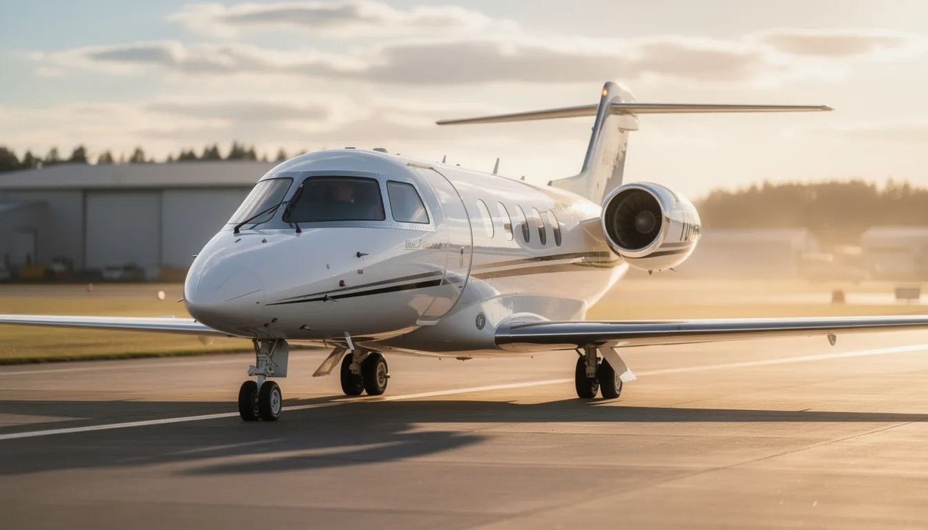 The image depicts a sleek light jet, a symbol of luxury and status among the wealthiest individuals, often associated with expensive private jets owned by billionaires like Bill Gates and Richard Branson. This private aircraft features a spacious cabin designed for comfort, showcasing the opulence found in the most luxurious private jets around the world.