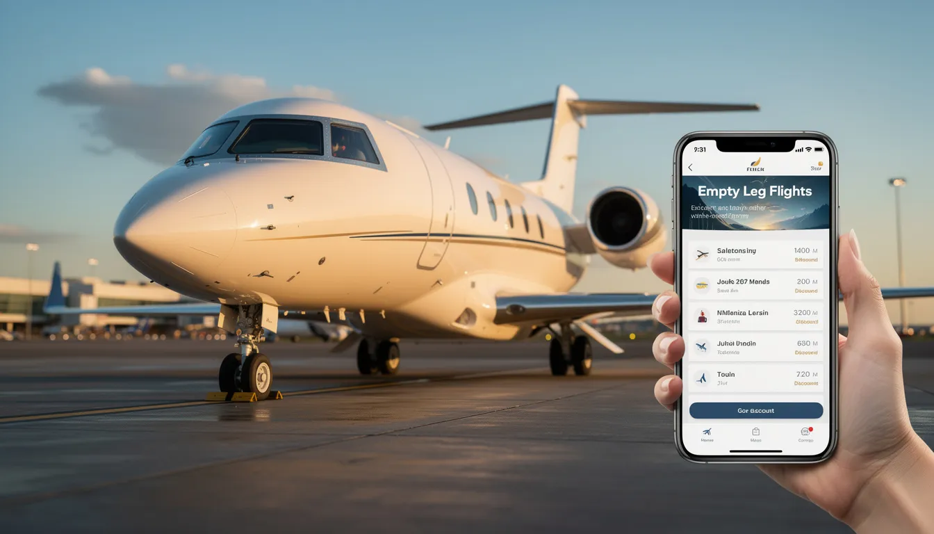 The image depicts a luxurious private jet parked on a tarmac, emphasizing the concept of empty leg flights, which offer travelers competitive rates for last minute private jet travel. The aircraft is ready for immediate departure, showcasing the convenience and flexibility of private flight options for urgent travel needs.