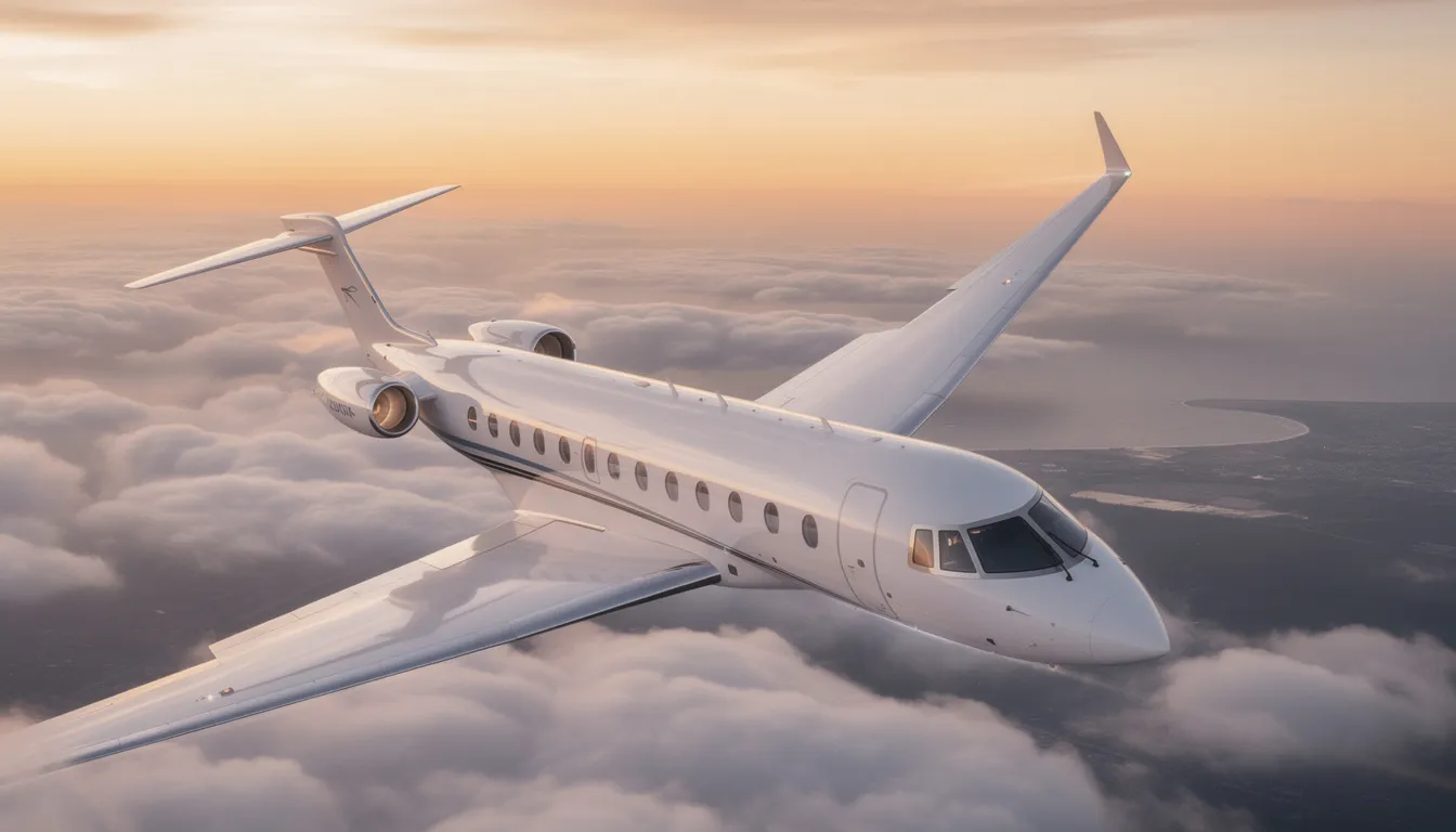 The image depicts a sleek private jet parked on a tarmac, ready for charter flights. Surrounding the aircraft are ground transportation options, emphasizing the luxury and convenience of private jet travel, which caters to those seeking efficient and comfortable air transportation.