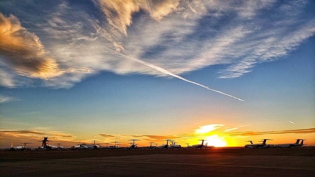 airplane, nature, aviation, private jet, airport, sunset