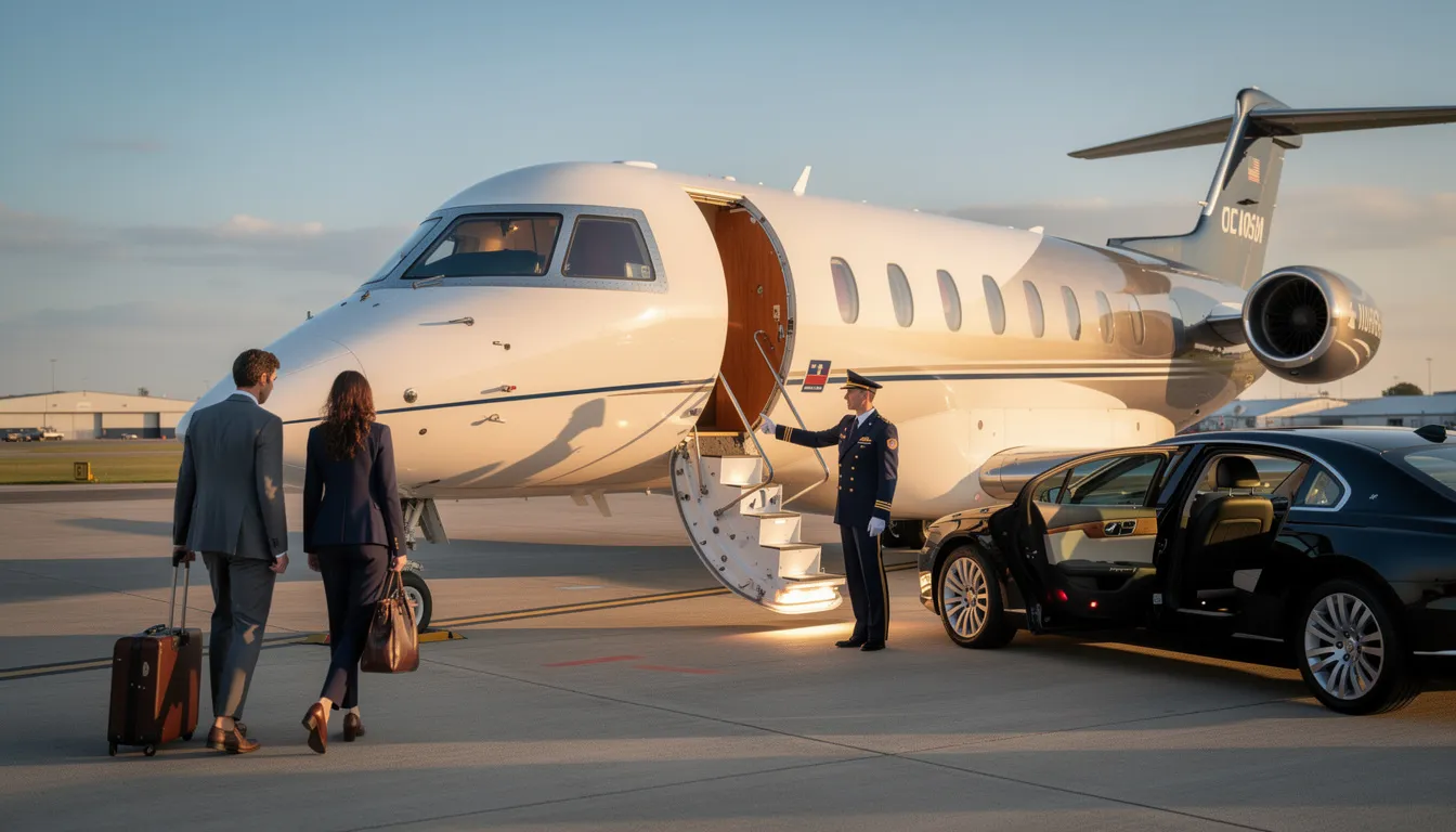 The image depicts a luxurious private jet ready for chartering, showcasing its sleek design and spacious interior, which highlights the comfort and elegance of private jet travel. It represents the world of private jet charters, emphasizing the convenience and exclusivity that come with renting a private jet for both domestic and international flights.