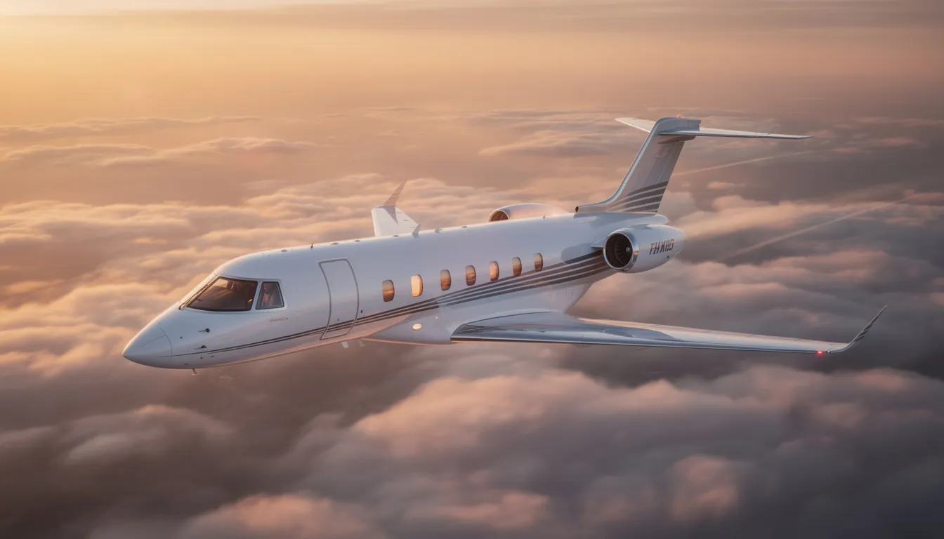 The image features a sleek private jet parked on a tarmac, showcasing its elegant design and luxurious features, ideal for private aviation enthusiasts. This private jet represents the convenience and comfort of private jet travel, often associated with varying private jet charter costs and rental prices tailored to specific trip details.